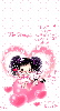 cute kawaii happy girl sitting on pink heart