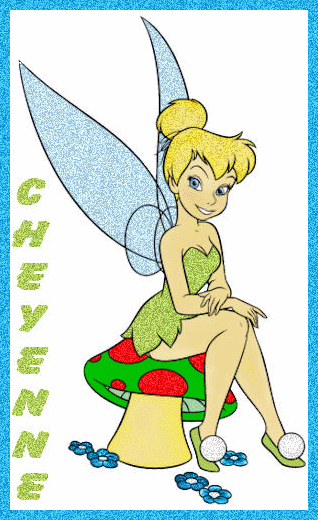 Tinkerbell sitting on Mushroom with Cheyenne