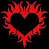 red flame heart wit black background
