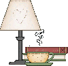 Coffee, Lamp and books for reading with animated steam