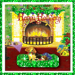 dog laying in front of the fireplace