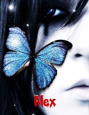 blue butterfly on emo girl, alex