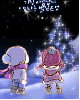 cute lovers in winter watching a christmas tree