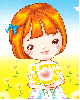 cute kawaii girl with heart flowers in a field