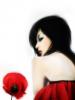 cute kawaii fashion girl & a red flower