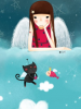 Angel Girl, Cat, and Fish