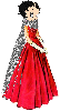 Betty in long red dress with sparkles